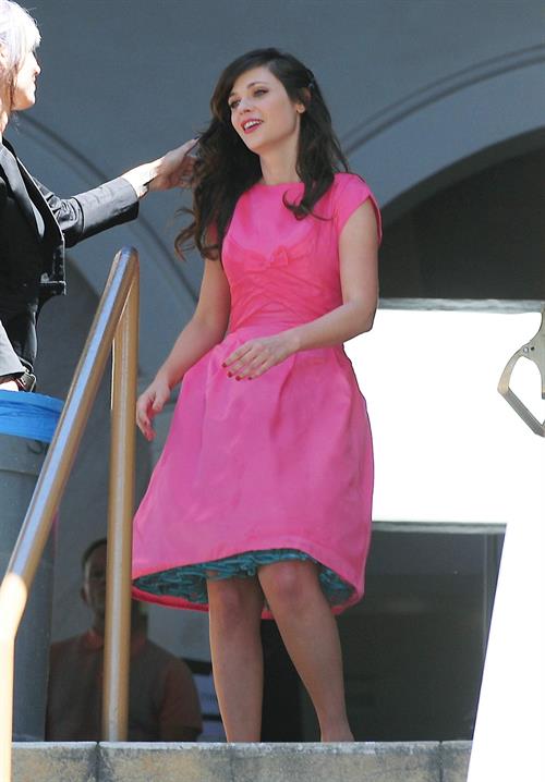 Zooey Deschanel On Set of a Music Video Shooting in Los Angeles April 16, 2013 