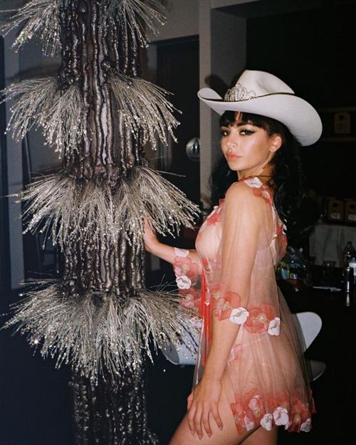Charli XCX boobs in see through sexy lingerie showing off her big tits on Christmas.