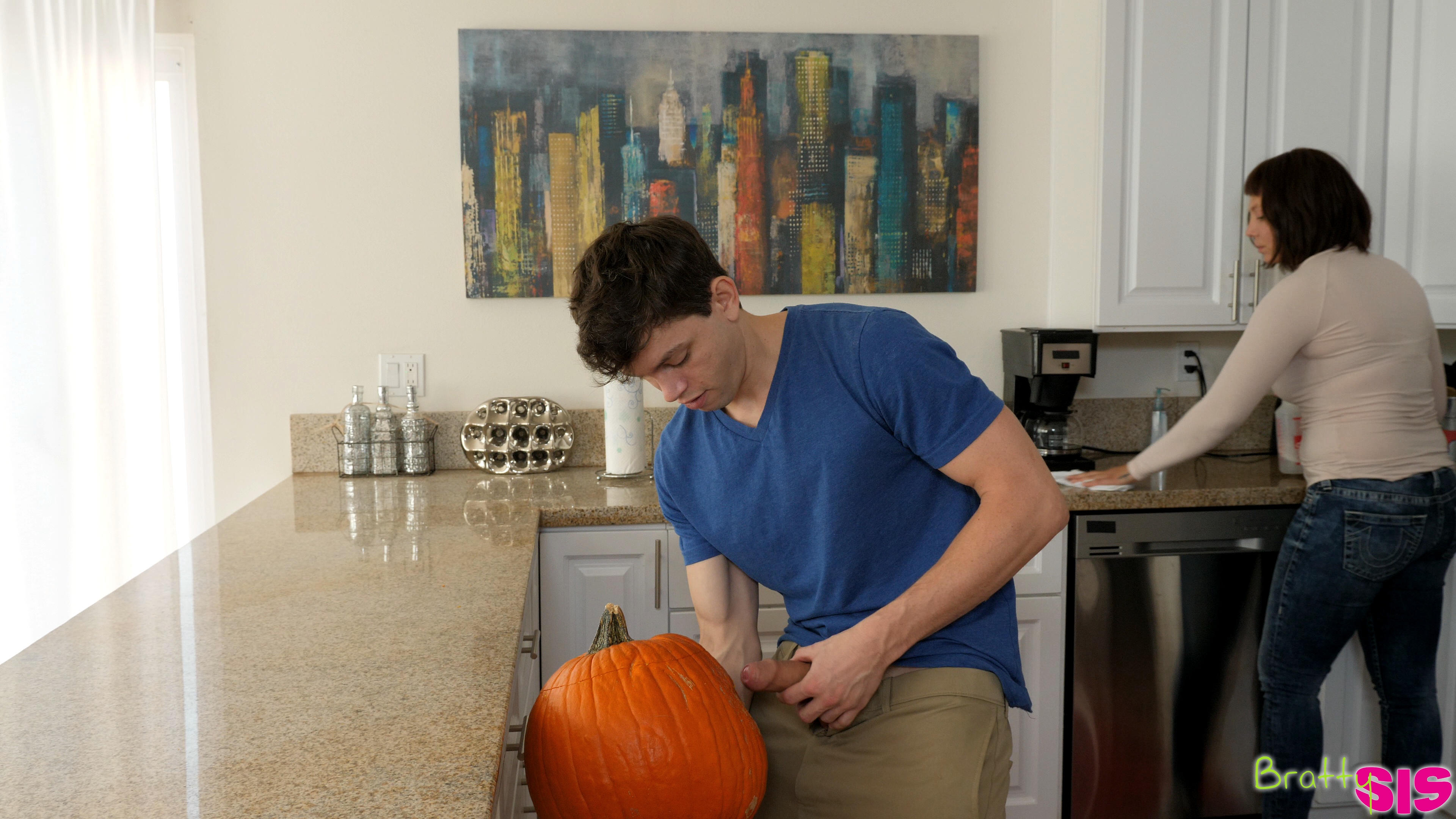 A practical joke turns into a hairy pussy pounding as Aubrey Sinclair sucks her stepbrothers cock and rides his hardon