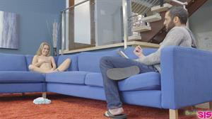 Lilly Ford models nude for her stepbrother before letting him seduce her into a lusty bald pussy ride on his fuck stick