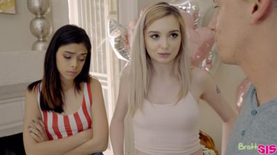 Newly 18 Harmony Wonder lets her friend Lexi Lore talk her into a lesbian 69 and then a threesome with her stepbrother