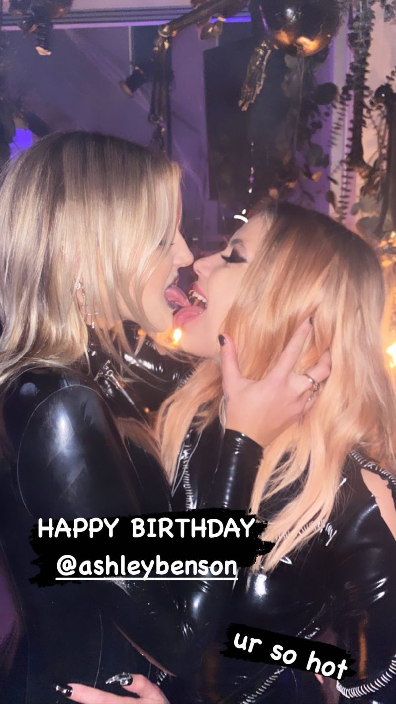 GG Magree shared a sexy lesbian kiss photo with Ashley Benson for her birthday showing the two of them touching tongues.