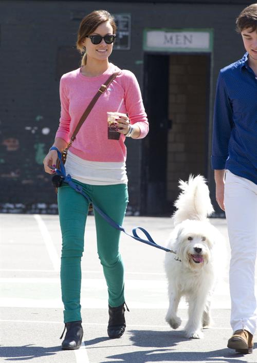 Olivia Wilde walking her dog with a friend in New York City - April 8, 2013 