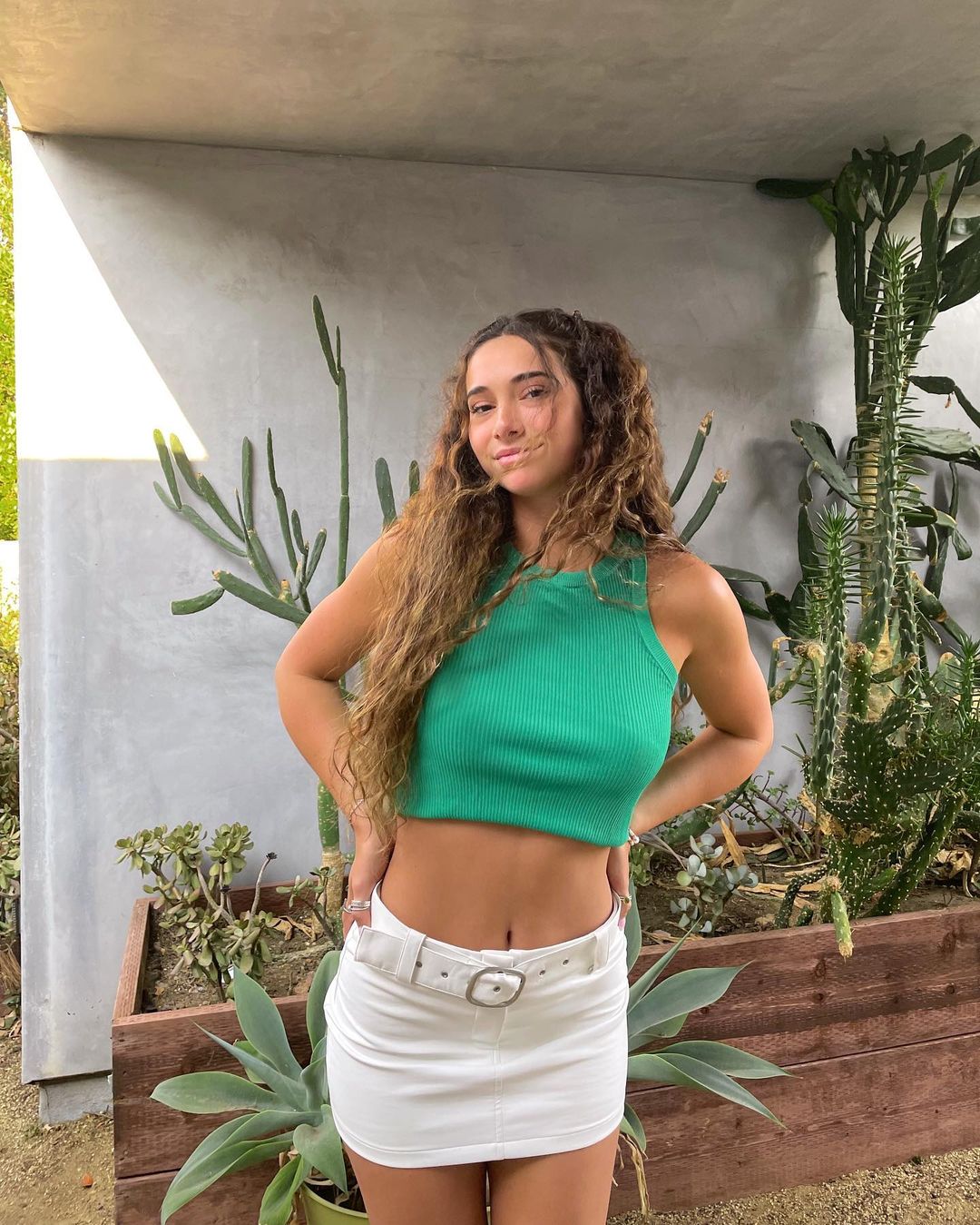 Green Top with White Mini-Skirt