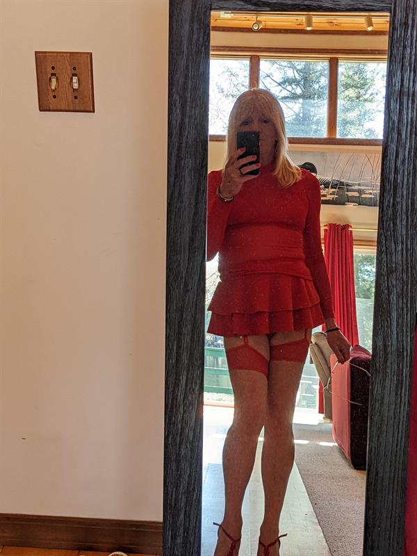 Selfie of a mature in red