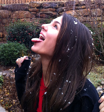 Victoria Justice catching snowflakes on her tongue